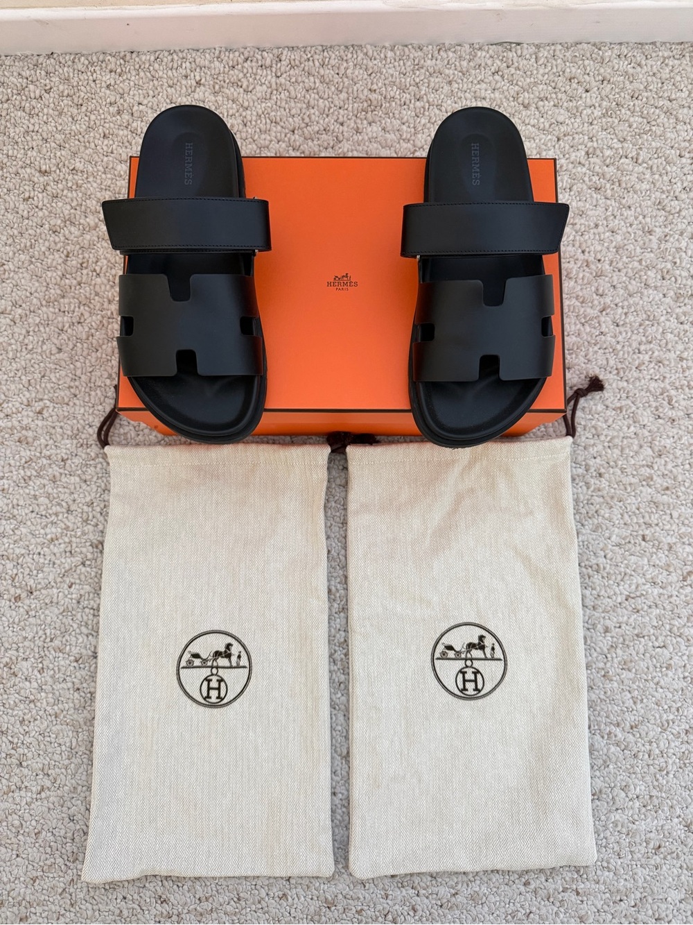Men's Black Hermes Chypre Sandals size 40